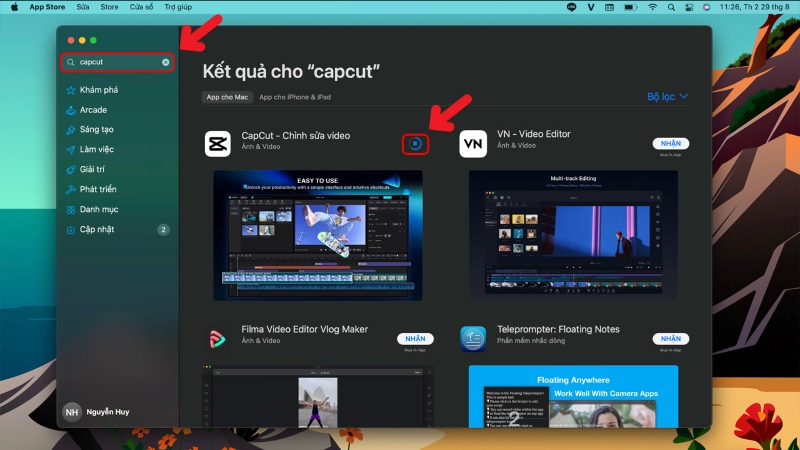 tải capcut từ appstore trên macbook