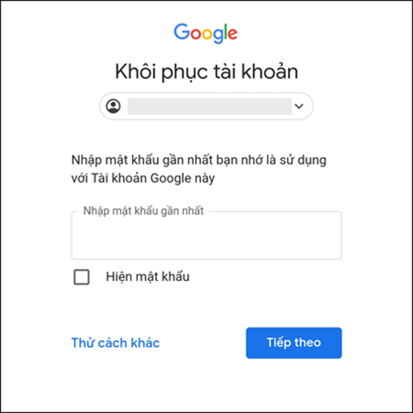 Cách lấy lại mật khẩu Gmail không cần số điện thoại bước 2