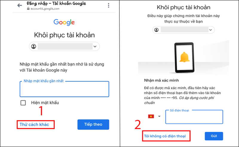 Cách lấy lại mật khẩu Gmail không cần số điện thoại bước 3