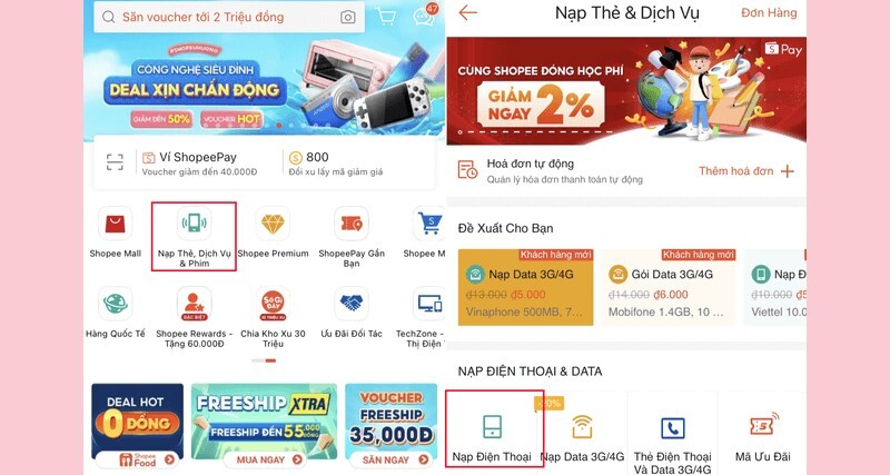 Chia sẻ cách nạp thẻ Viettel qua Shopee bước 1