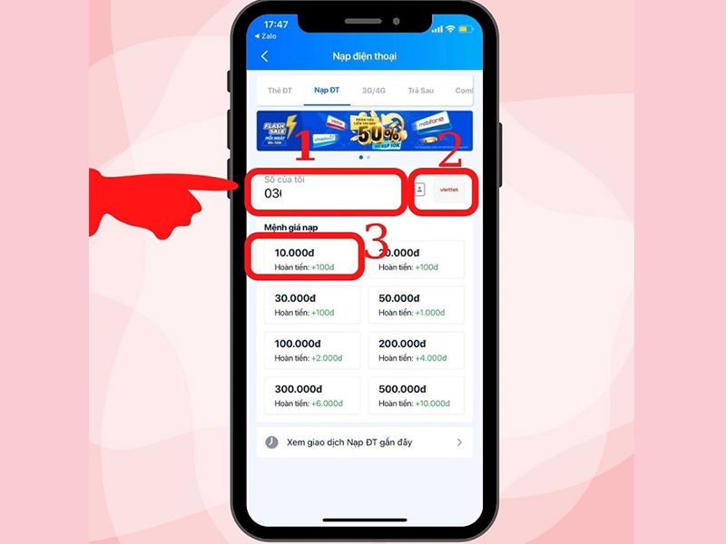 Cách nạp thẻ Viettel qua Zalopay bước 2