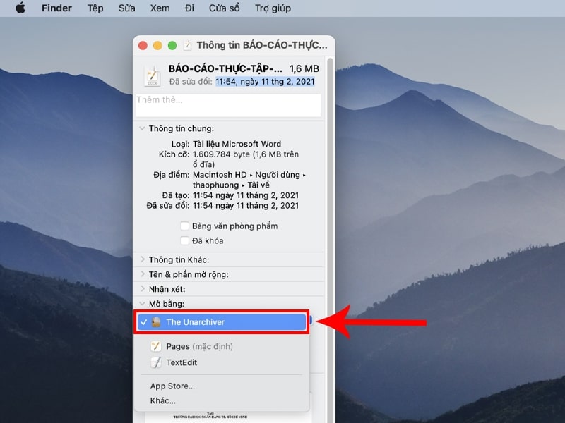 Cách nén file thông Qua Ứng Dụng The Unarchiver bước 2