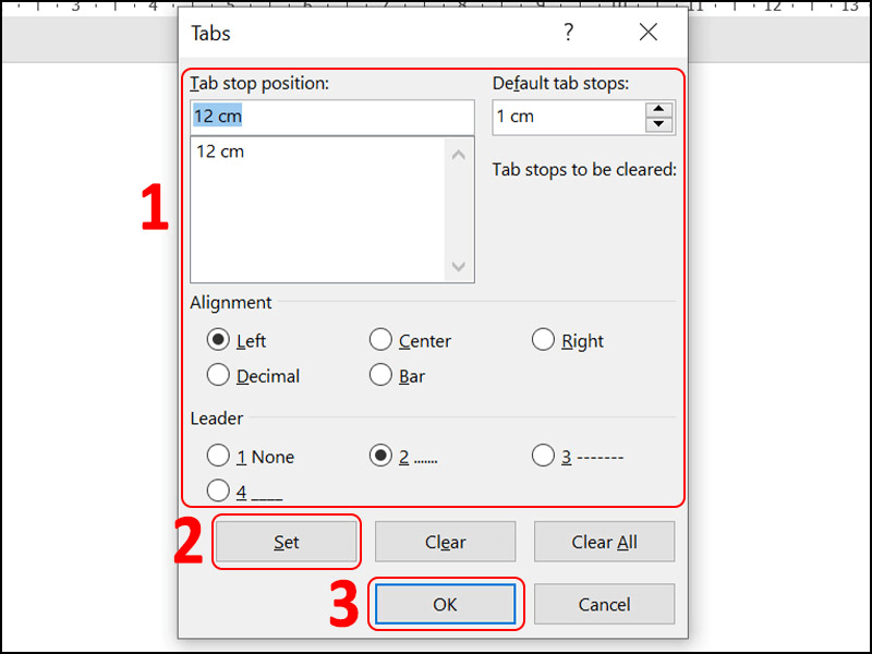 Cách tạo dấu chấm tự động trong Word 2010, Word 2013 và Word 2016 bước 5