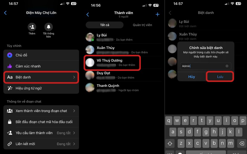 Đặt biệt danh cho các thành viên nhóm Messenger