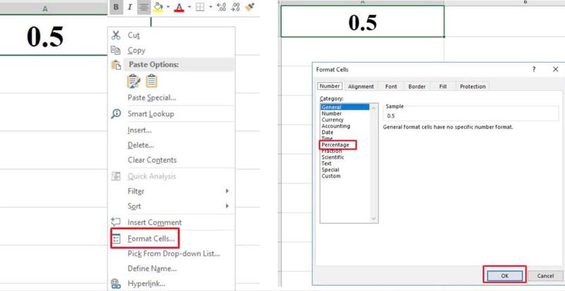 Cách định dạng dữ liệu phần trăm trên Excel bước 2