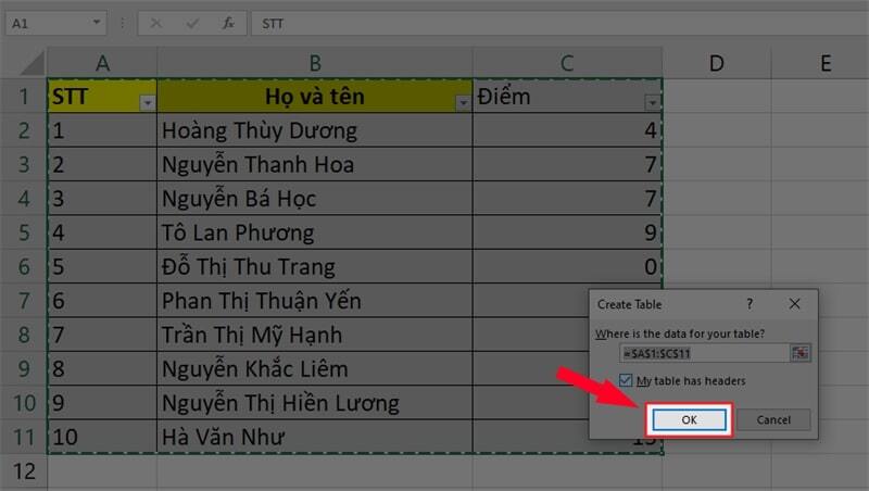 Chuyển đổi dữ liệu vào bảng Excel bước 1