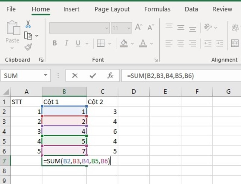 Cách tính tổng trong Excel bằng hàm SUM bước 2