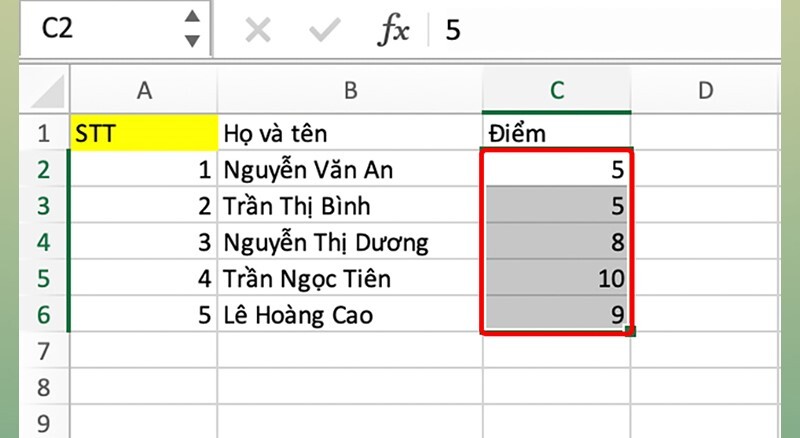 Cách tính tổng trong Excel bằng AutoSum  bước 1