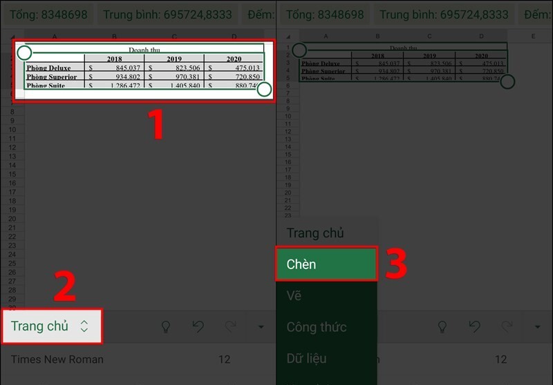 Cách vẽ biểu đồ trên Microsoft Excel của điện thoại bước 1