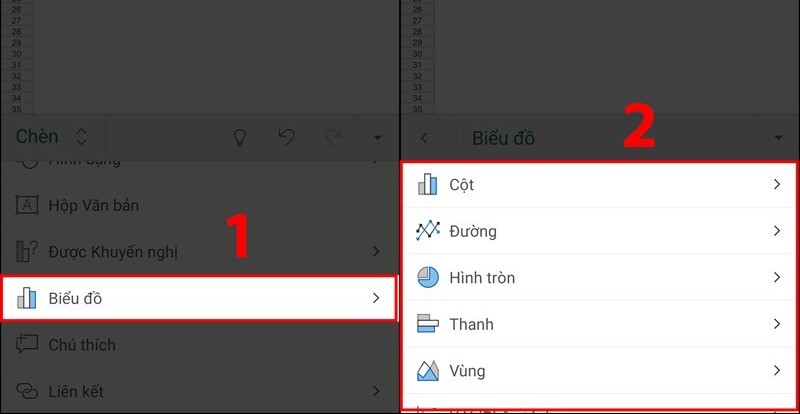 Cách vẽ biểu đồ trên Microsoft Excel của điện thoại bước 2