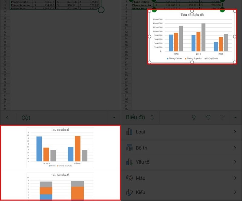 Cách vẽ biểu đồ trên Microsoft Excel của điện thoại bước 3