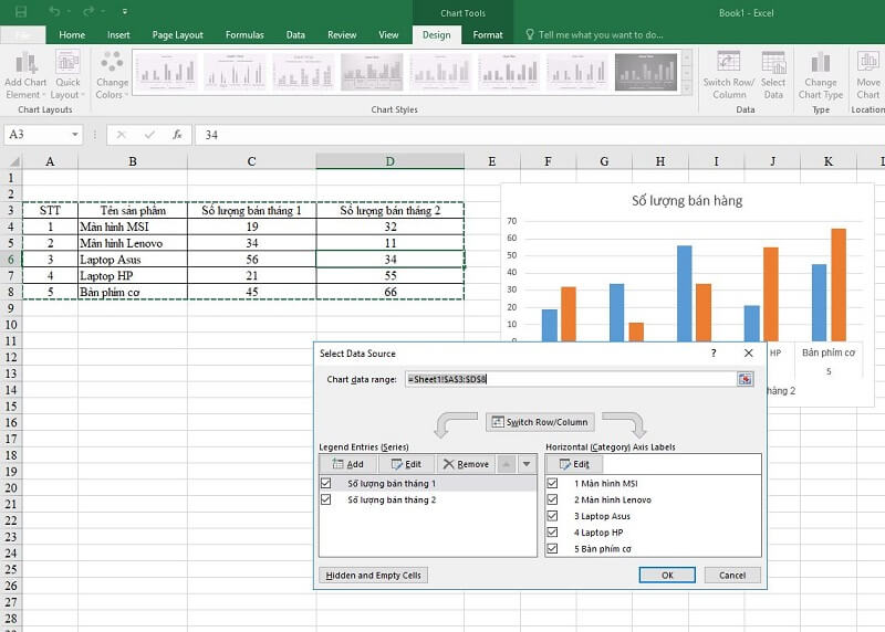 Chia sẻ cách chỉnh sửa dữ liệu trong biểu đồ Excel bước 2