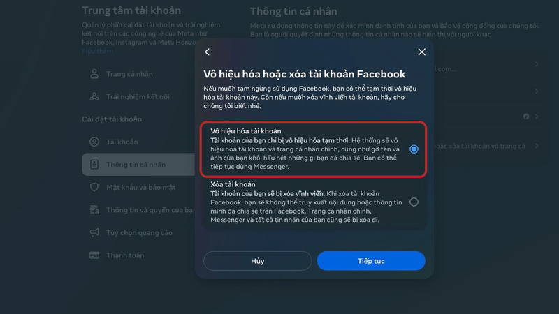 Hướng dẫn xóa tài khoản Facebook trên máy tính bước 6