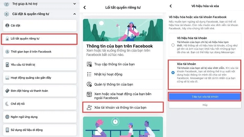 Cách xóa acc Facebook vĩnh viễn qua Cài đặt Facebook bước 3
