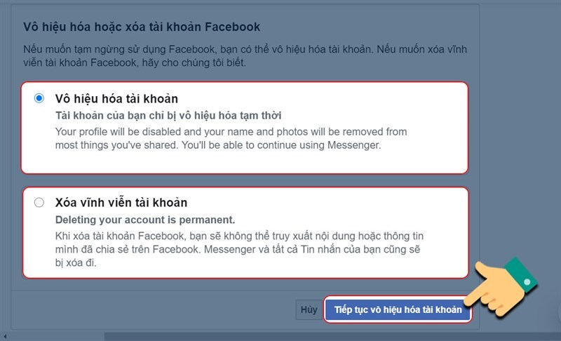 Vô hiệu hóa tài khoản trên Cài đặt Facebook bước 5