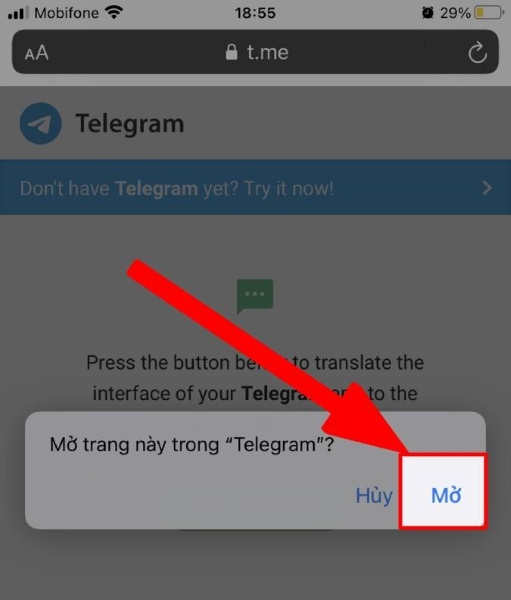 Cài tiếng Việt cho Telegram trên điện thoại bước 1