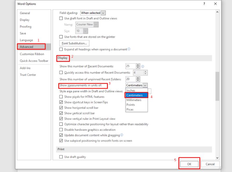 Dùng Options để căn lề trong Word bước 2