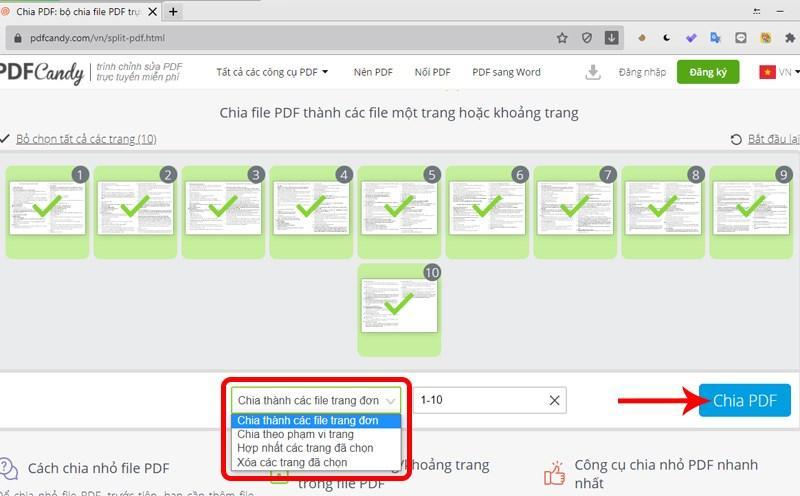 Cắt file, trang PDF bằng trang web PDF Candy bước 2