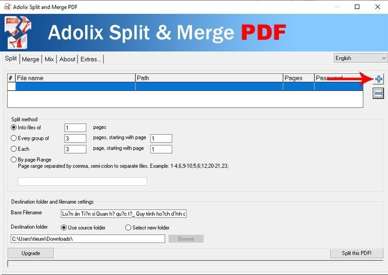 Cắt file PDF bằng phần mềm Adolix Split bước 1