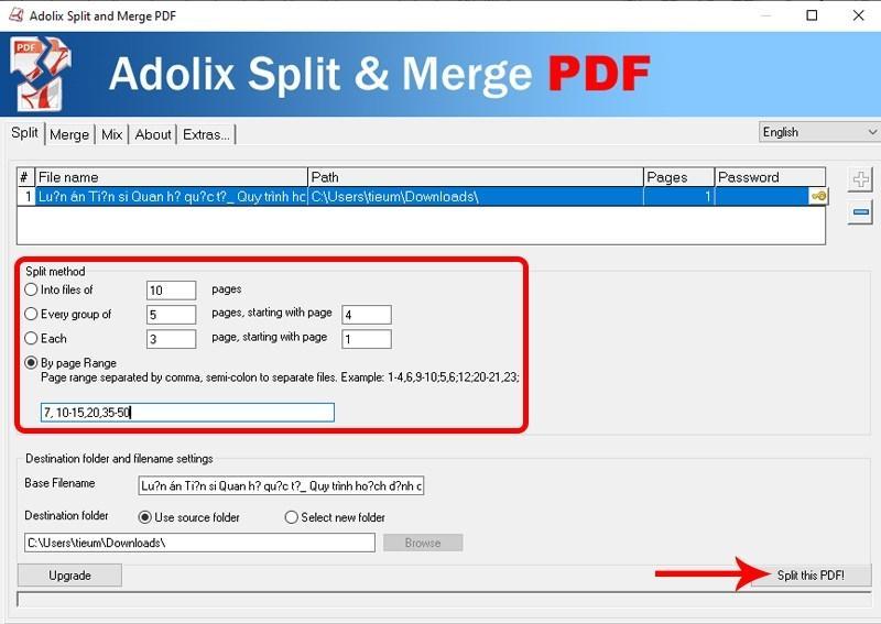 Cắt file PDF bằng phần mềm Adolix Split bước 2