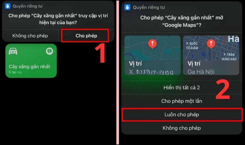 Sử dụng Siri Shortcuts trên iPhone tìm cây xăng bước 2