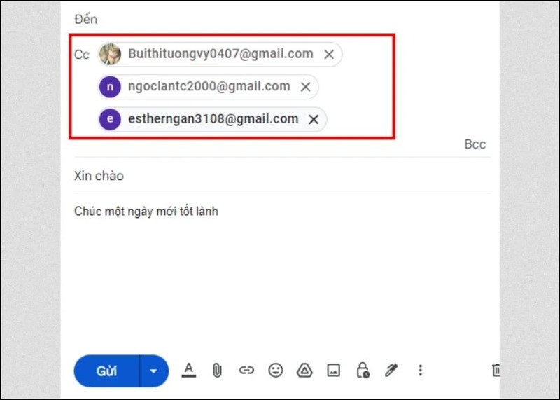 Hướng dẫn cách CC trong gmail trên máy tính bước 4