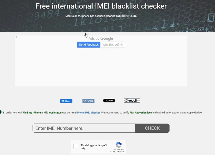 Check imei iphone trên website 4