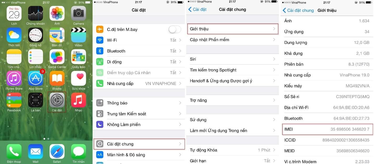 Check imei iphone trên điện thoại