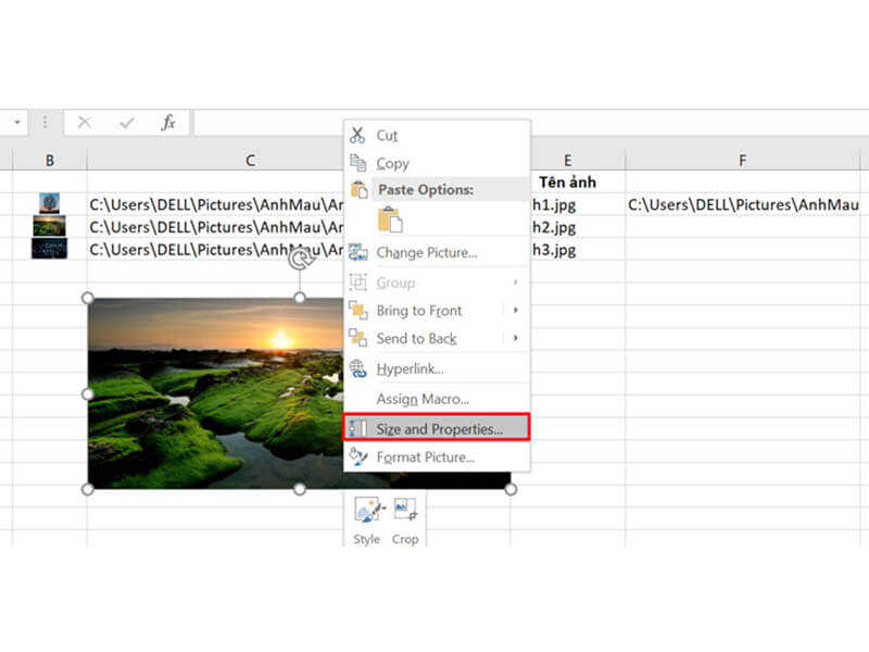 Hướng dẫn chèn ảnh cố định vào ô trong Excel bước 1
