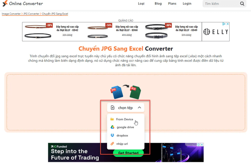 Chuyển file ảnh từ jpg sang xlsx siêu đơn giản nhờ Theonlineconverter bước 1