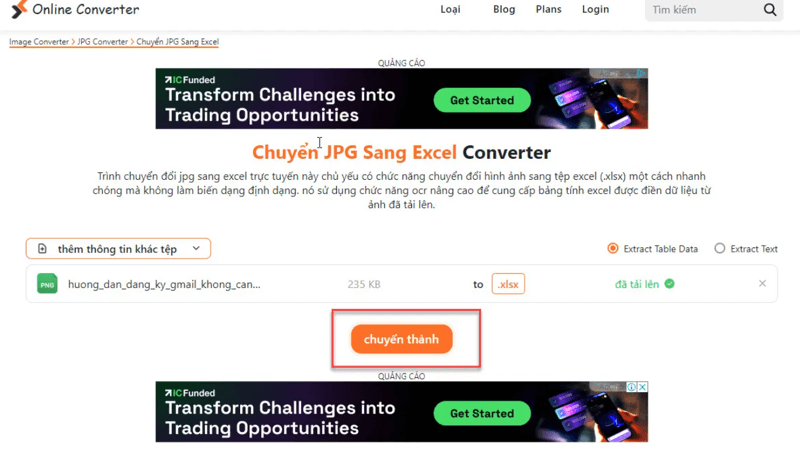 Chuyển file ảnh từ jpg sang xlsx siêu đơn giản nhờ Theonlineconverter bước 2