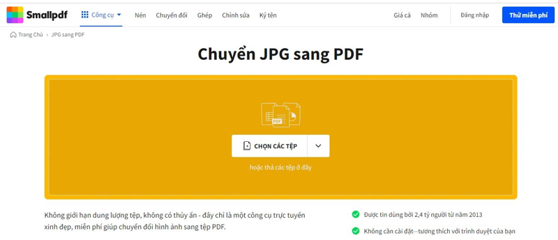 Dùng Smallpdf để chuyển file ảnh bước 2