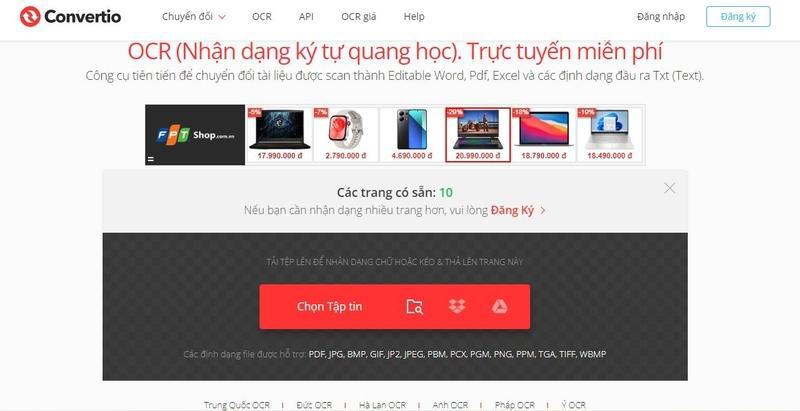 Cách chuyển đổi ảnh sang Excel bằng website Convertio  bước 2