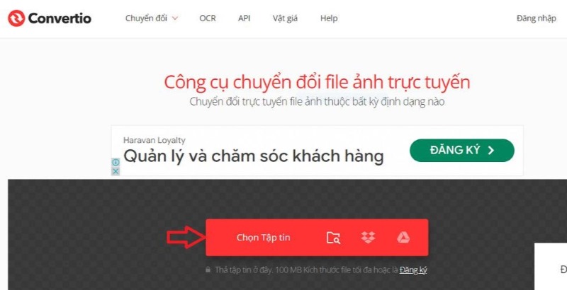 Cách chuyển hình ảnh sang Word bằng Convertio.co bước 1