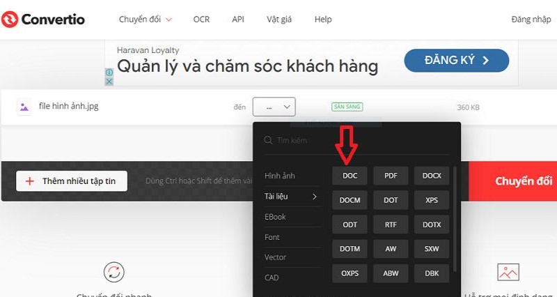 Cách chuyển hình ảnh sang Word bằng Convertio.co bước 3