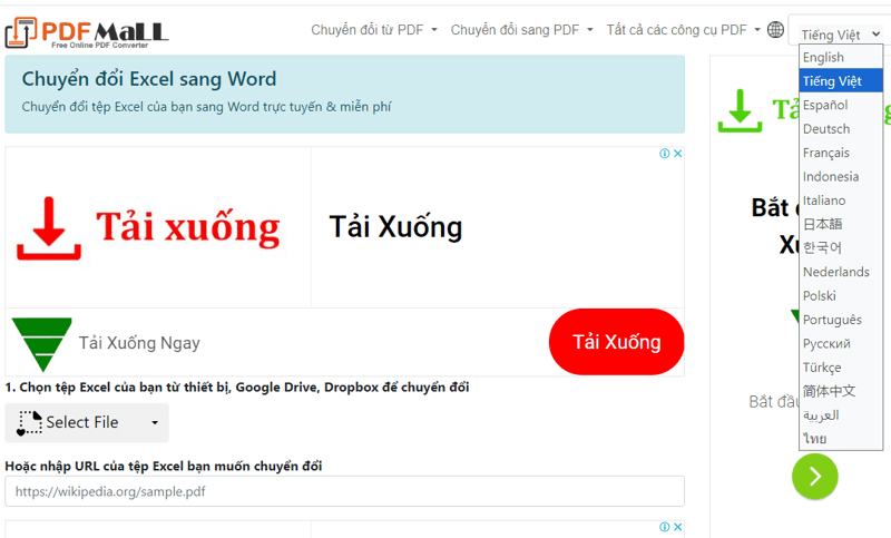 Chuyển đổi Excel sang Word nhanh chóng bằng PDFmall.com bước 1