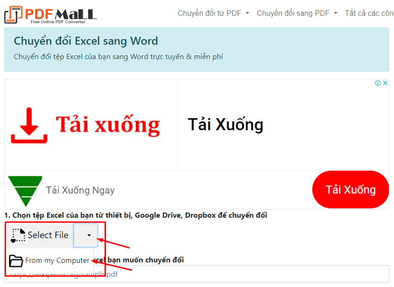 Chuyển đổi Excel sang Word nhanh chóng bằng PDFmall.com bước 2