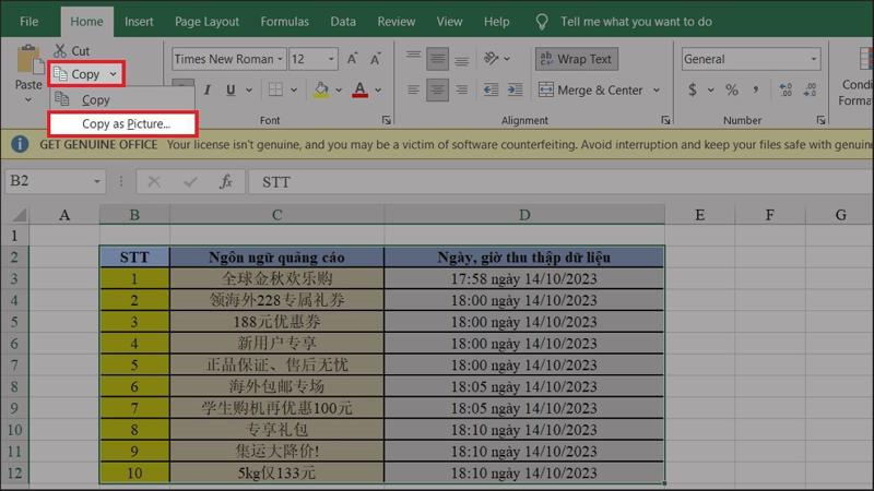 cách chuyển Excel sang Word dễ dàng bằng định dạng sang ảnh bước 1