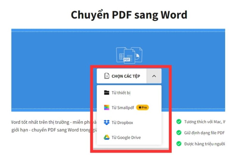 Cách chuyển file PDF sang Word bằng trang web Smallpdf.com bước 1