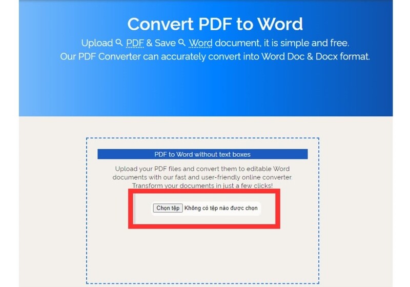 Hướng dẫn cách chuyển PDF sang Word bằng convertpdftoword.net bước 1