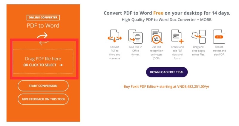 Sử dụng công cụ chuyển đổi PDF sang Word của Foxit bước 1