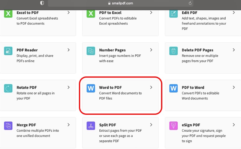 chuyển Word thành Excel trên trang web Smallpdf.com bước 1