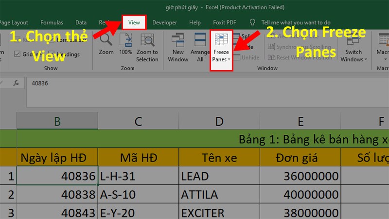 Cách bỏ cố định cột, dòng trong Excel bước 2