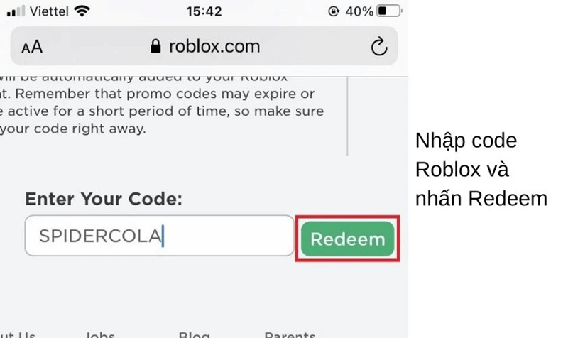 Cách nhập code Roblox bước 3