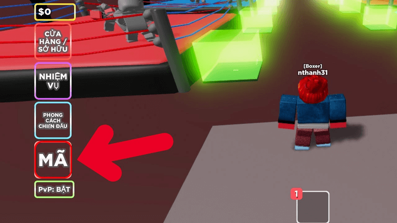 Cách nhập mã code Boxing Roblox bước 1