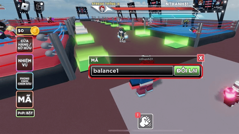 Cách nhập mã code Boxing Roblox bước 2