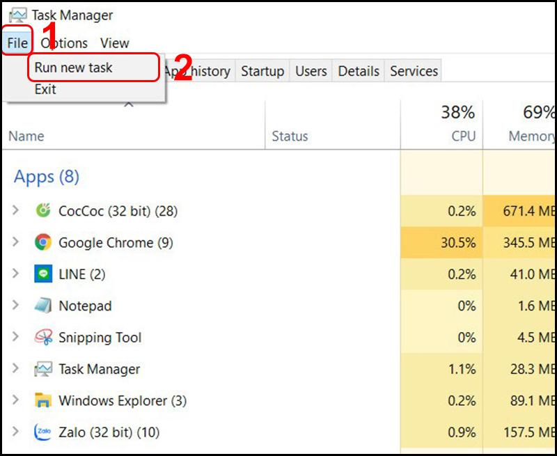 Mở Control Panel bằng Task Manager bước 2