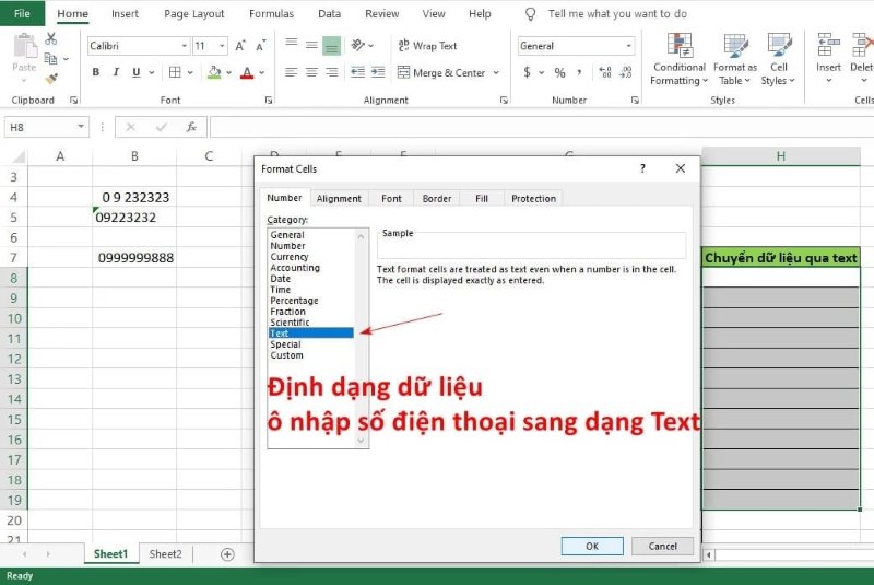 Định dạng số điện thoại trong Excel bước 2