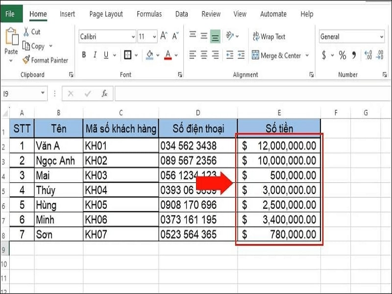  Định dạng tiền tệ, kế toán bước 3