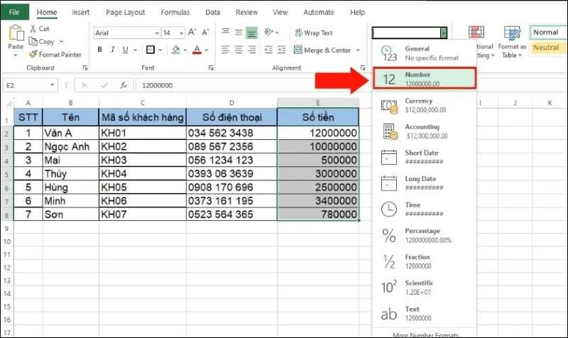 Hướng dẫn cách thiết lập định dạng số trong Excel bước 2